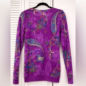 Talbots 100% Merino Wool Paisley Sweater Purple Multicolor Lightweight Knit SM